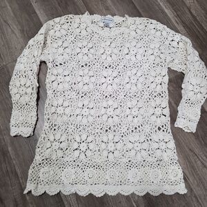 Crochet Lace Vintage Cottagecore Fairy Farmhouse Ramie Cotton Sheer Cardigan
